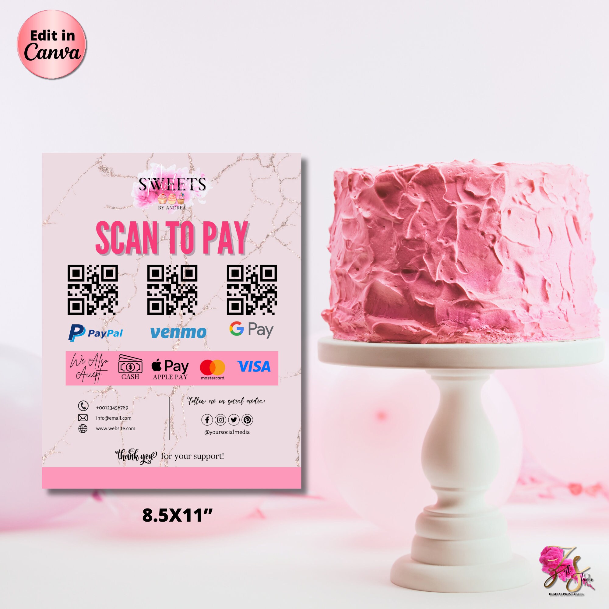 Bakery Editable Scan to Pay Template, Printable Payment Sign, QR Code ...