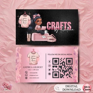 Crafting Business Card Design, Crafter Logo T-shirt Business Card, Heat Press Card, DIY Business Card, T-shirt Tumbler Maker Card Canva Edit