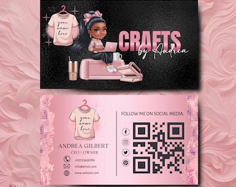 Crafting Business Card Design, Crafter Logo T-shirt Business Card, Heat Press Card, DIY Business Card, T-shirt Tumbler Maker Card Canva Edit