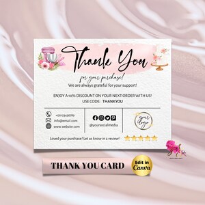 Bakery Custom Thank You Business Cards for Small Business, Editable Canva Template, Editable Thank You For Order, Thank You Business Card