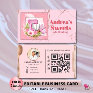 MODERN Creative Pink Cake Bakery Business Card Template DIY Business Card Editable Printable Business Card Design Cake Business Card