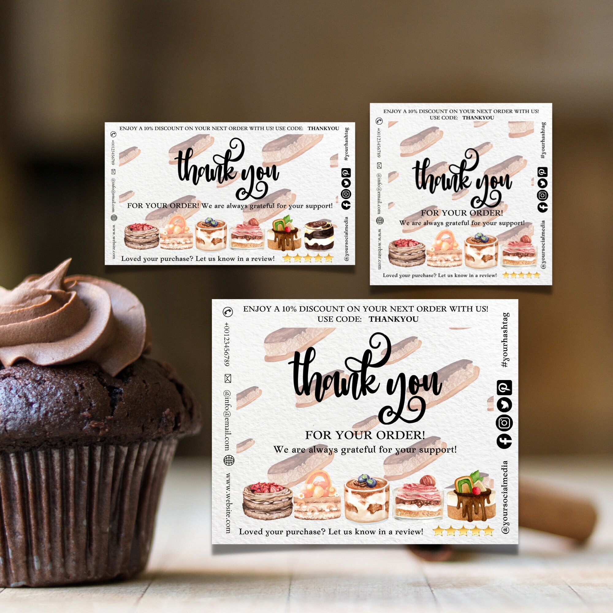 Bakery 3 Pack EDITABLE Thank You Card Business Template Thank Etsy