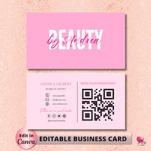 Editable Pink Business Card Template, Pink Business Card, Business Card, DIY Business Card, Canva Template Beauty Lash Brow Business