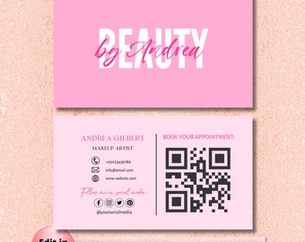 Editable Pink Business Card Template, Pink Business Card, Business Card, DIY Business Card, Canva Template Beauty Lash Brow Business