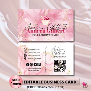 MODERN Creative Pink Cake Bakery Business Card Template DIY Business Card Editable Printable Business Card Design Cake Business Card