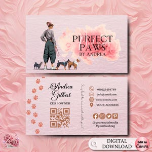 Pet Sitting Business Card Pet Boarding Pet Business Templates Dog Walker Business Supplies Dog Groomer DIY Dog Salon Editable Business Card