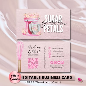 MODERN Pink Bakery Business Card Template DIY Custom Cake Business Card Editable Printable  Business Card Design Cake Business Card