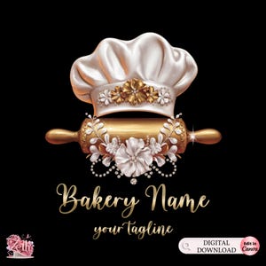 Gold Bakery Logo, Baking Logo, Stylish Custom Pastry Logo, Cake Logo, Cupcake Logo, Modern Logo, Bakeshop Logo, Professional Logo Canva