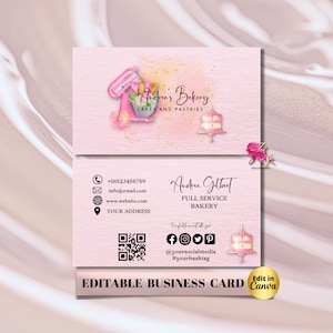MODERN Creative Pink Watercolor Bakery Business Card Template DIY Business Card Editable Printable Business Card Design Cake Business Card