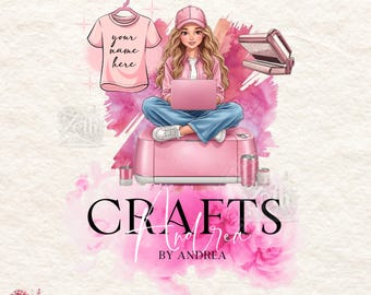 Pink Crafting Logo, Crafting Queen Logo Primate T-shirt Design Business Logo, Heat Press Logo, DIY Logo, Custom Printing Logo, Crafting Logo