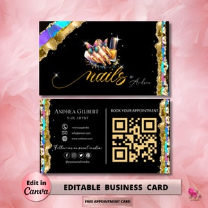 Editable Nail Business Card Template, Nail Tech Business Card, Business Branding Cards Presson Nail Business Card Nail Artist Business Card