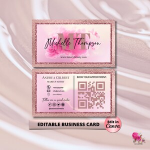 Editable Rose Gold Business Card Template, Pink Business Card, Business Card, DIY Business Card, Canva Template Beauty Lash Brow Business