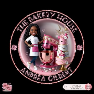 Chibi Black Hair Girl Bäckerei Logo, Backlogo, Stilvolles benutzerdefiniertes Gebäcklogo, Kuchenlogo, Cupcake-Logo, modernes Logo, Bakeshop-professionelles Logo