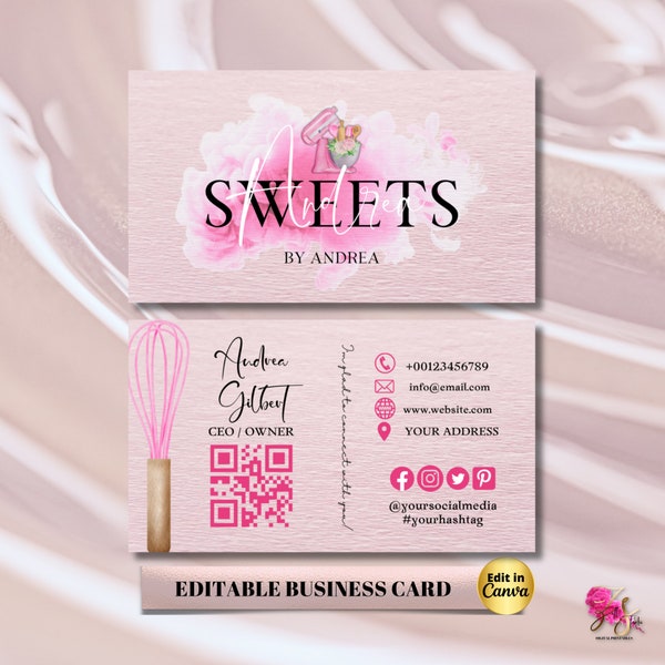 MODERN Creative Pink Smoke Bakery Business Card Template DIY Business Card Editable Printable Business Card Design Cake Business Card