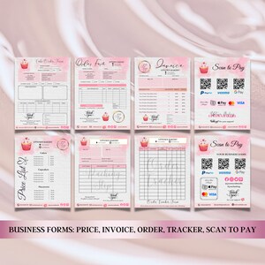 MODERN EDITABLE Branding Kit Business Printable Order Tracker Packing Price Invoice Form Scan To Pay Templates Custom Cake Bakery Business