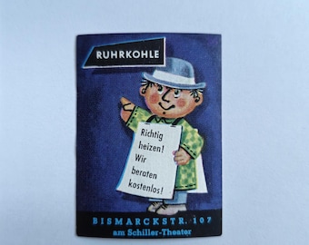 Pubblicità d'epoca del carbone tedesco – Ruhrkohle – Materiale cartaceo effimero di metà secolo