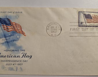 1957 First Day Cover – Ter ere van de Amerikaanse vlag – Amerikaanse postzegelenvelop – Independence Day Postgeschiedenis