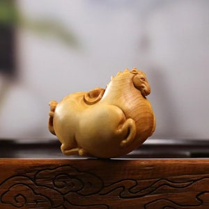 WOOD HORSE CARVING horse Animal Miniature Solid Wooden horse Figurine Horse Statue Horse Ornament Table Decor Shelf Décor Wooden Miniature