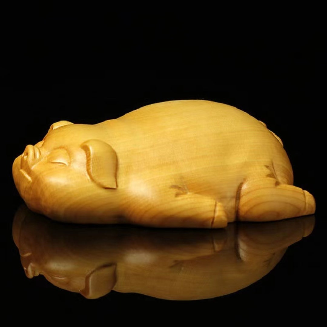 WOOD PIG CARVING Pig Animal Miniature Solid Wooden Pig Figurine Pig