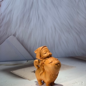WOOD RIDING CARVING Girl Animal Miniature Solid Wooden Toy Figurine Girl Statue Riding Ornament Table Decor Shelf Décor Wooden Miniature Toy 4.9 (191)