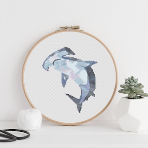 Hammerhead Shark Cross Stitch, Ocean Pattern, Instant Download PDF, Animal Embroidery, Aesthetic Room Decor, Boho Wall Art, Christmas Gift