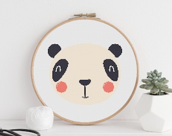Schema punto croce panda, punto croce contato, PDF download immediato, schema punto croce animale, schema ricamo, decorazione da parete animale