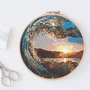Wave Cross Stitch, Instant Download PDF Pattern, Counted Cross Stitch, Easy Cross Stitch Chart, Embroidery Pattern, Ocean Cross Stitch