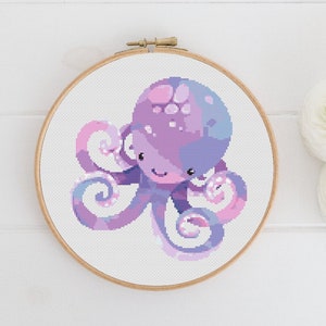 Octopus Cross Stitch Pattern, Instant Download PDF, Counted Cross Stitch, Cross Stitch Art, Embroidery Hoop, Nursery Wall Art, Boho Decor