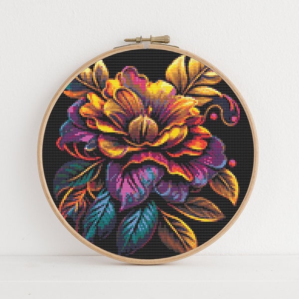 Boho Bouquet Cross Stitch Pattern, Download PDF Pattern, Retro Cross Stitch Art, Modern Stitch Chart, Embroidery Pattern, Floral Home Decor