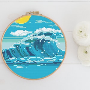 Waves Cross Stitch, Instant Download PDF Pattern, Counted Cross Stitch, Easy Cross Stitch Chart, Embroidery Pattern, Ocean Cross Stitch
