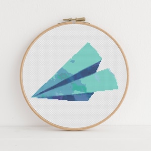Paper Airplane Cross Stitch Pattern, Instant Download PDF, Counted Cross Stitch, Cross Stitch Art, Embroidery Hoop, Boy Room Decor, Boho Art