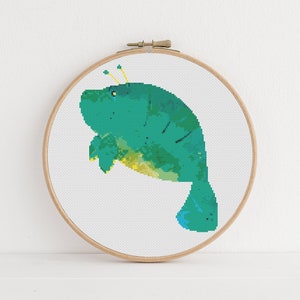 Space Manatee Cross Stitch Pattern, Instant Download PDF, Counted Cross Stitch, Cross Stitch Art, Embroidery Art, Nursery Art, Boho Art Gift