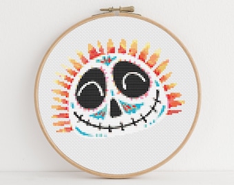 Muertos Schädel Kreuzstich, sofortiger Download PDF Muster, gezählter Kreuzstich, moderne Kreuzstichvorlage, Stickkunst, Tag der Toten