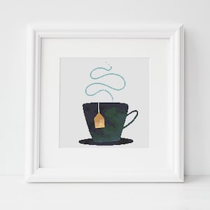 Tea Cross Stitch Pattern, Instant Download PDF, Nursery Room Decor, Cross Stitch Art, Embroidery Gift, Boho Wall Design, Kitchen Decor