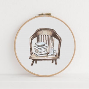 Book Reader Cross Stitch, Instant Download PDF, Easy Embroidery Pattern Chart, Boho Home Aesthetic, Wall Hanging Design, Reading Room Decor image 1
