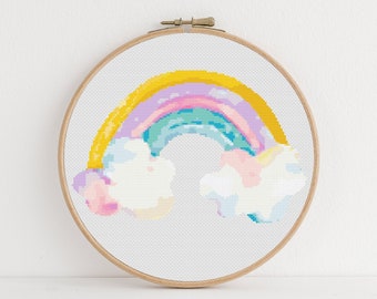 Rainbow Cross Stitch, Unicorn Pattern, Instant Download PDF Pattern, Counted Cross Stitch Chart, Boho Wall Art, Nursery Room Decor, Glitter