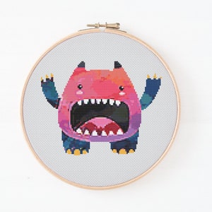 Monster Cross Stitch Pattern, Instant Download PDF, Nursery Decor, Modern Chart Tutorial, Kids Pattern, Cross Stitch Art, Boy Room Decor