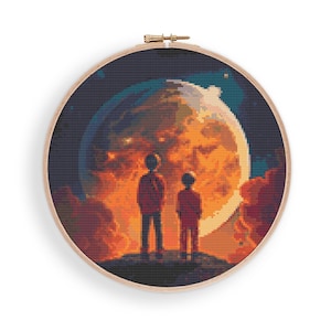 Adventure Cross Stitch Pattern #1405, Cross Stitch PDF, Counted Cross Stitch, Embroidery Art, Boho Wall Decor, Magical Landscape