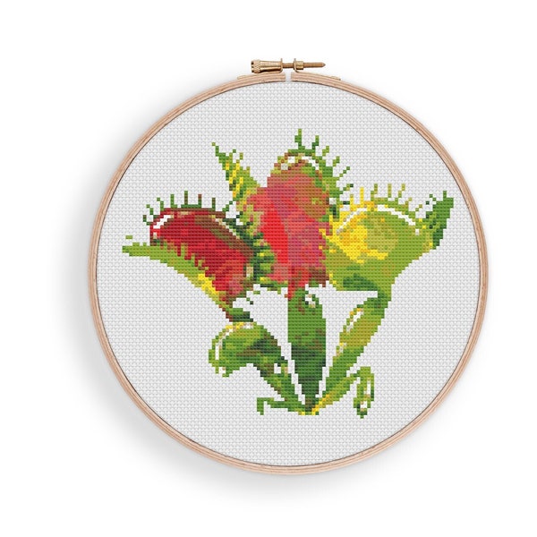 Venus Flytrap Cross Stitch, Instant Download PDF, Bugs Plants Pattern, Modern Stitch Pattern, Rustic Decor, Boho Home Gift, Nursery Wall