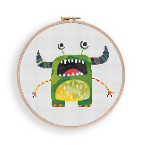 Monster Cross Stitch Pattern, Instant Download PDF, Nursery Decor, Modern Chart Tutorial, Kids Pattern, Cross Stitch Art, Boy Room Decor