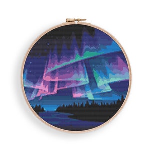 Aurora Borealis Cross Stitch, Instant Download Pattern, Cross Stitch Art, Modern Stitch Chart, Embroidery Design, Nursery Room Decor, Boho