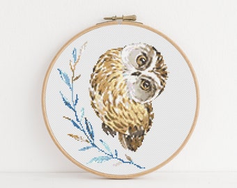 Floral Owl Cross Stitch, Instant Download PDF, Animal Pattern, Modern Cross Stitch Pattern, Woodland Decor, Boho Home Gift, Cute Kids Kit
