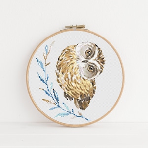 Floral Owl Cross Stitch, Instant Download PDF, Animal Pattern, Modern Cross Stitch Pattern, Woodland Decor, Boho Home Gift, Cute Kids Kit image 1