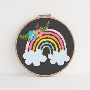 Rainbow Cross Stitch Pattern, Instant Download PDF Pattern, Boho Counted X Stitch Chart, Boho Wall Art, Moving Gift, Aesthetic Room Decor