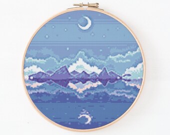 Reflection Cross Stitch, Instant Download Pattern, Counted Cross Stitch, Modern Cross Stitch Chart, Embroidery Pattern, Stitch Art Design