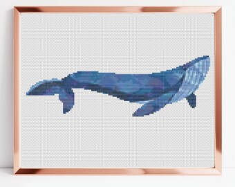 Padrão de ponto cruz de baleia azul, download instantâneo em PDF, arte de ponto cruz contado, arte de bordado, arte de parede de berçário, decoração de casa boho, oceano
