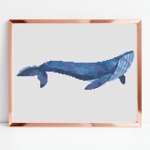 Blue Whale Cross Stitch Pattern, Instant Download PDF, Counted Cross Stitch Art, Embroidery Art, Nursery Wall Art, Boho Home Decor, Ocean