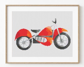 Motorcycle Cross Stitch Pattern, Instant Download PDF, Nursery Decor, Modern Chart Tutorial, Kid Pattern, Cross Stitch Art, Embroidery Gift