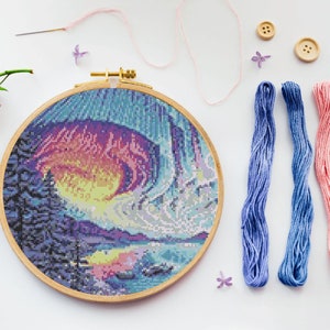 Northern Lights Cross Stitch, PDF X Stitch, Instant Download Pattern, Modern X Stitch Chart, Housewarming Gift, Hobby, Counted Cross Stitch