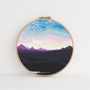 Sunset Cross Stitch, Instant Download PDF Pattern, Counted Cross Stitch, Modern Cross Stitch Chart, Embroidery Pattern, Ombre Cross Stitch